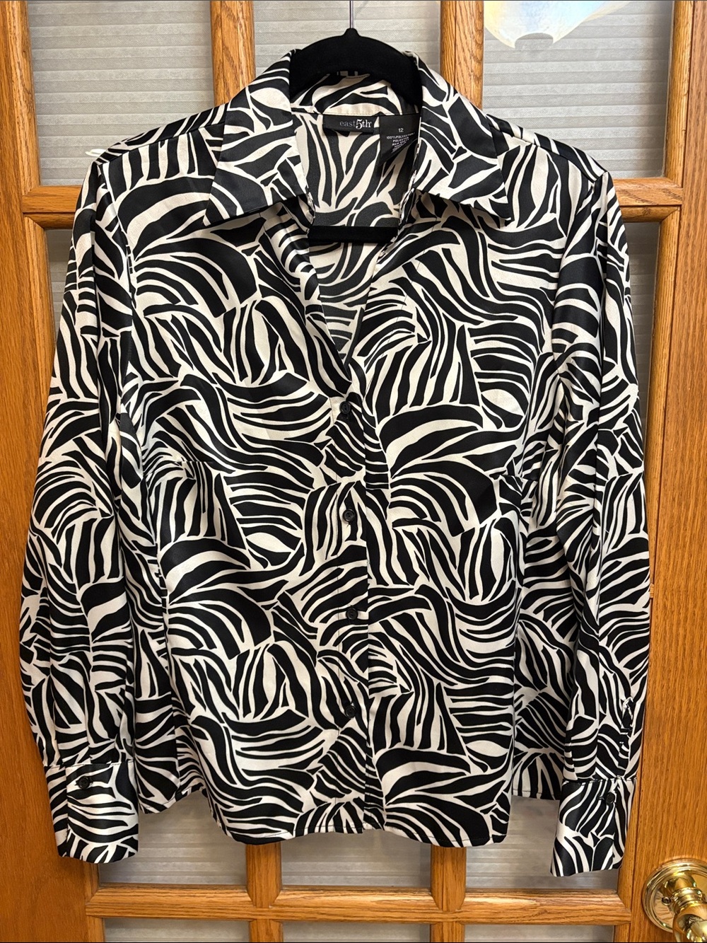 EUC East 5th Black and White Zebra-Print Button-Up Blouse